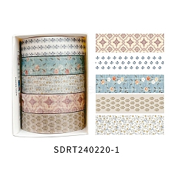 Washi Tape Cute Printed Patterns Decorative Tapes, for Arts, DIY Crafts, Journals, Planners, Scrapbook, Wrapping, Mixed Color, 59x43x44mm, 5 rolls/set(PW-WG093AB-01)