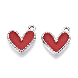 Rack Plating Alloy Enamel Charms, Heart Charm, Platinum, FireBrick, 14.5x13x2mm, Hole: 1.6mm(ENAM-N056-343P-C)