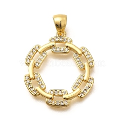 Rack Plating Brass Micro Pave Cubic Zirconia Pendants, Long-Lasting Plated, Lead Free & Cadmium Free, Round Ring Charms, Real 18K Gold Plated, 24.5x21x2.5mm, Hole: 5x3mm(KK-L226-016G)