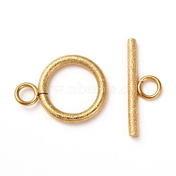 304 Stainless Steel Textured Toggle Clasps, Ring, Golden, Ring: 18.5x14x2mm, Hole: 3mm, Bar: 20x7x2, Hole: 3mm(STAS-A048-01G)