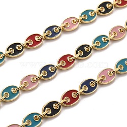 Golden Plated Alloy Enameled Coffee Bean Links Chains, Long-Lasting Plated, Cadmium Free & Lead Free, Unwelded, Colorful, Coffee Bean: 11.5x8x2mm, Link: 8x5.5x1.2mm, about 32.8 Feet(10m)/roll(LCHA-H004-01G-C)