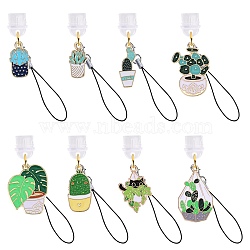 10Pcs Alloy Enamel Mobile Straps, with Plastic Mobile Dustproof Plugs, Cactus, Mixed Color, 87~103mm, 10pcs/set(HJEW-SW00132-04)