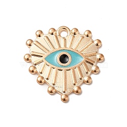 Alloy Enamel Pendants, Golden, Heart with Eye Pattern, Medium Turquoise, 19.5x20x1.5mm, Hole: 1.6mm(PALLOY-K253-06G)