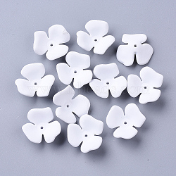 3-Petal Spray Painted Acrylic Bead Caps, Rubberized Style, Flower, White, 23x20~22x7mm, Hole: 1.6mm(X-MACR-N007-01G)