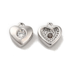 Brass with Glass Charms, Heart Charm, Real Platinum Plated, 7x7x5mm, Hole: 1mm(KK-G468-10P)
