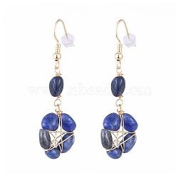 Wire Wrapped Natural Lapis Lazuli Dangle Earrings, with Brass Earring Hooks and Plastic Ear Nuts, Star, 53mm, Pin: 0.8mm(EJEW-JE04150-02)