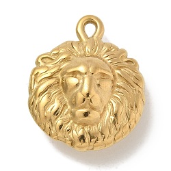 Ion Plating(IP) 304 Stainless Steel Pendants, Lion Charm, Real 18K Gold Plated, 24.5x19.5x8.5mm, Hole: 1x2mm(STAS-Q334-36G)