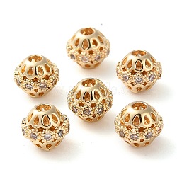Rack Plating Brass Micro Pave Cubic Zirconia Beads, Long-Lasting Plated, Round, Golden, 7x6mm, Hole: 1.8mm(KK-D097-08G)