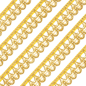 15 Yards Wave Edge Polyester Lace Ribbon, Wavy Lace Trim, Clothing Accessories, Gold, 1 inch(25mm), 15 yards/card