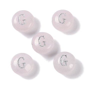 Natural Rose Quartz Beads, Rondelle with Letter, Letter G, 8.5~9x5~5.5mm, Hole: 1.2mm