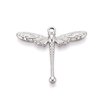 304 Stainless Steel Dragonfly Pendants, Stainless Steel Color, 31.5x35.5x3mm, Hole: 2mm