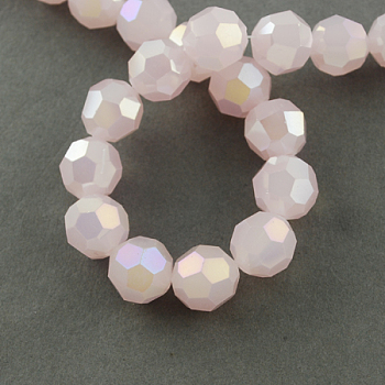 Electroplate Glass Beads Strands, AB Color Plated, Imitation Jade, Faceted(32 Facets), Round, Pink, 4mm, Hole: 0.5mm, about 100pcs/strand, 14.2 inch