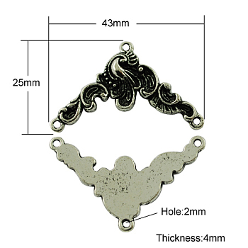 Tibetan Style Alloy Chandelier Component Links, 3 Loop Connectors, Cadmium Free & Lead Free, Antique Silver, about 25mm long, 43mm wide, 4mm thick, hole: 2mm