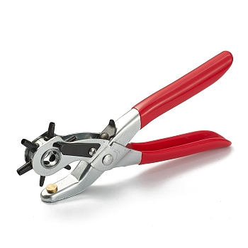 Iron Revolving Hole Punch Pliers, Can Pouch 3mm, 3.5mm, 4mm, 4.5mm, 5mm, 5.5mm Round Hole, for Watch Band and Leather Belt Holes Punch, Red, 210x70x23mm