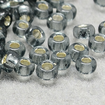 6/0 Grade A Round Glass Seed Beads, Silver Lined, Gray, 6/0, 4x3mm, Hole: 1mm, about 4500pcs/pound