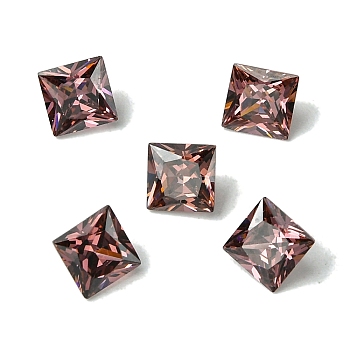 Cubic Zirconia Cabochons, Point Back, Square, Rosy Brown, 6x6x3mm