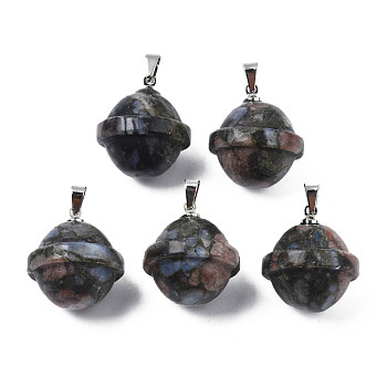 Natural Glaucophane Pendants, with Stainless Steel Color Tone Stainless Steel Findings, Planet, 22.5x20mm, Hole: 3x5mm