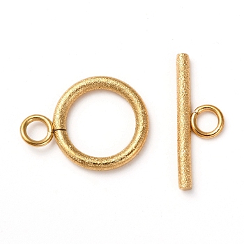 304 Stainless Steel Textured Toggle Clasps, Ring, Golden, Ring: 18.5x14x2mm, Hole: 3mm, Bar: 20x7x2, Hole: 3mm