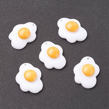 Resin Pendants, Imitation Food, Play Food, Fried Egg, White, 27x20.5x7.5mm, Hole: 1.6mm