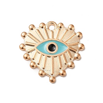Alloy Enamel Pendants, Golden, Heart with Eye Pattern, Medium Turquoise, 19.5x20x1.5mm, Hole: 1.6mm