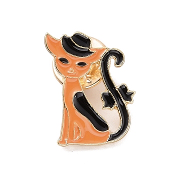 Cat with Bowknot Enamel Pin, Light Gold Plated Alloy Badge for Backpack Clothes, Orange, 21.5x15.5x2mm
