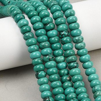 Natural Magnesite Beads Strands, Dyed & Heated, Rondelle, Smooth, Teal, 8x5mm, Hole: 1.2mm, about 82pcs/strand, 15.75''(40cm)
