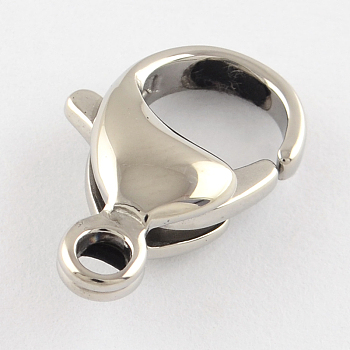 Polished 316 Surgical Stainless Steel Lobster Claw Clasps, Stainless Steel Color, 16x11x5mm, Hole: 2mm