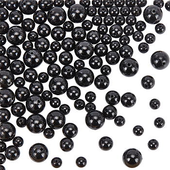 120Pcs 3 Style Natural Black Tourmaline Beads Strands, Round, 3.8~8.5mm, Hole: 0.6~0.8mm