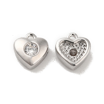 Brass with Glass Charms, Heart Charm, Real Platinum Plated, 7x7x5mm, Hole: 1mm