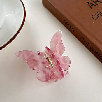 Cellulose Acetate(Resin) Butterfly Hair Claw Clip, Leopard Print Butterfly Ponytail Hair Clip for Women, Flamingo, 54mm