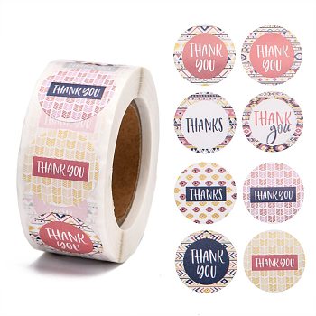 DIY Scrapbook, 1 Inch Thank You Stickers, Decorative Adhesive Tapes, Flat Round with Word Thank You, Colorful, 25mm, about 500pcs/roll
