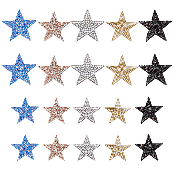 Nbeads 20Pcs 10 Style Rhinestone Star Cloth Iron On/Sew On Patches, Costume Accessories, Appliques, Mixed Color, 2pcs/style