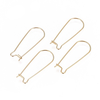 Ion Plating(IP) 304 Stainless Steel Hoop Earrings Findings Kidney Ear Wires, Golden, 21 Gauge, 33x13x0.7mm