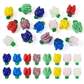 16Pcs 8 Colors Handmade Lampwork Beads, Flower, Mixed Color, 16x14~15mm, Hole: 1.2mm, 2pcs/color