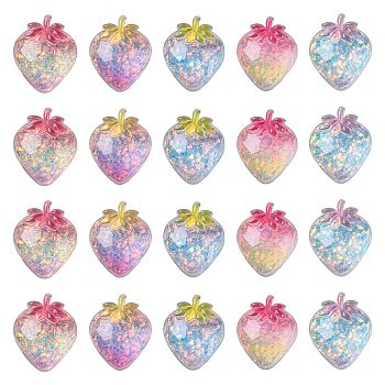 25Pcs 5 Colors Transparent Resin Fruit Decoden Cabochons, with Paillettes, Strawberry, Mixed Color, 28x23x10.5mm, 5pcs/color
