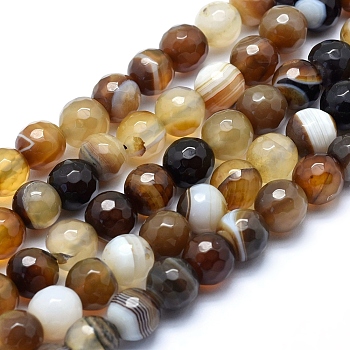 Natural Agate Beads, Dyed, Faceted Round, Coffee, 8mm, Hole: 1mm, about 48pcs/strand, 14.1 inch(36cm)