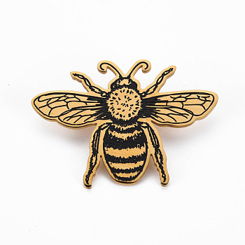 Bee Brooch, 201 Stainless Steel Insect Lapel Pin for Backpack Clothes, Nickel Free & Lead Free, Golden, 37.5x51x7mm, Pin: 0.7mm