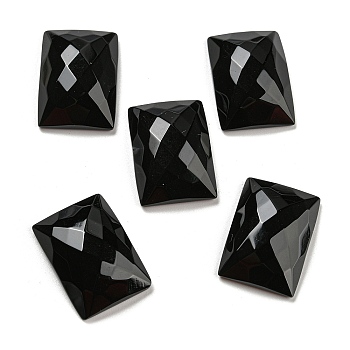 Natural Black Onyx Cabochons, Dyed & Heated, Faceted, Rectangle, 25x18x7mm