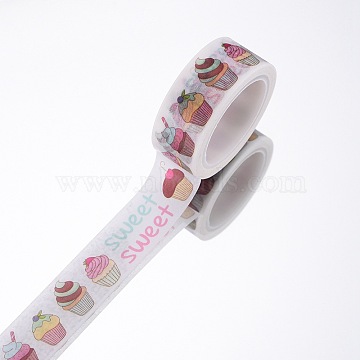 DIY Scrapbook Decorative Paper Tapes, Adhesive Tapes, Desserts, White, 15mm, 5m/roll(5.46yards/roll)(DIY-F016-P-19)