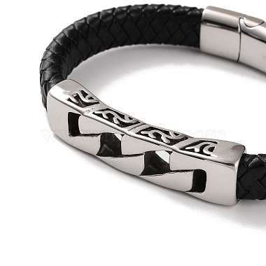 bracelets pour hommes en cordon de cuir pu noir tressé(BJEW-K243-22AS)-2