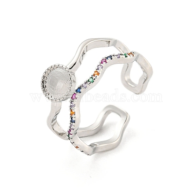 Colorful Flat Round Brass+Cubic Zirconia Finger Rings
