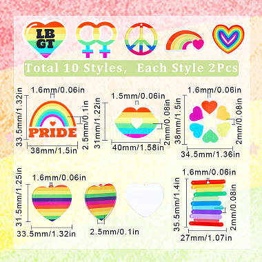 20Pcs 10 Style Pride Style & Rainbow Color Printed Acrylic Pendants(SACR-SC0001-23)-2