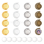 DIY Blank Dome Alloy Flat Round with Mooon Pendant Making Kits, Including Transparent Glass Cabochons, Mixed Color, Tray: 22x3.2mm, 32x27x3.2mm, Hole: 1.8mm, 4 colors, 4pcs/color, 16pcs(DIY-UN0006-45)