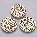 Painted Natural Wood Beads, Laser Engraved Pattern, Flat Round with Leopard Print, Creamy White, 30x5mm, Hole: 1.6mm(X-WOOD-N006-07E)