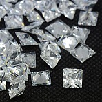 Cubic Zirconia Cabochons, Grade A, Faceted, Square, Clear, 6x6x3.6mm(ZIRC-M004-6x6mm-007)