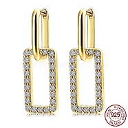925 Sterling Silver Huggie Hoop Earrings, with Cubic Zirconia, Rectangle, Clear, Golden, 25mm(EJEW-BB68853)