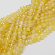 Natural Agate Beads Strands, Faceted, Dyed, Round, Gold, 8mm, Hole: 1mm, about 48pcs/strand, 15 inch(G-G580-8mm-07)