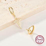 2 Pair 2 Style 925 Sterling Silver Hollow Star Dangle Hoop Earrings Sets for Women, Real 18K Gold Plated, 12x12.5mm & 35mm, 1 Pair/style(EJEW-F317-04G)