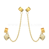 Brass Cuff Earrings, Long Chains Double Non Piercing Earrings with Alloy Charms, Heart, Golden, 103mm(EJEW-JE05407-01)