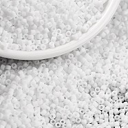 Cylinder Seed Beads, Frosted Colors, Uniform Size, White, 2x1.3~1.5mm, Hole: 0.8~1mm, about 888pcs/10g(X-SEED-H001-C19)
